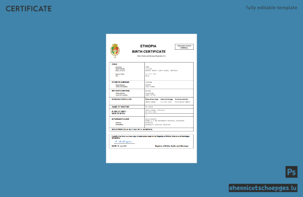 Äthiopische Geburtsurkunde (Word- und PDF-Beispiel)